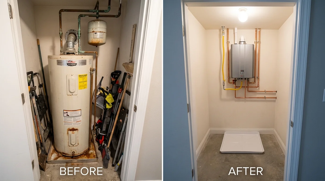 Tank water heater versus wall-mounted tankless unit comparison for Armada, MI homeowners