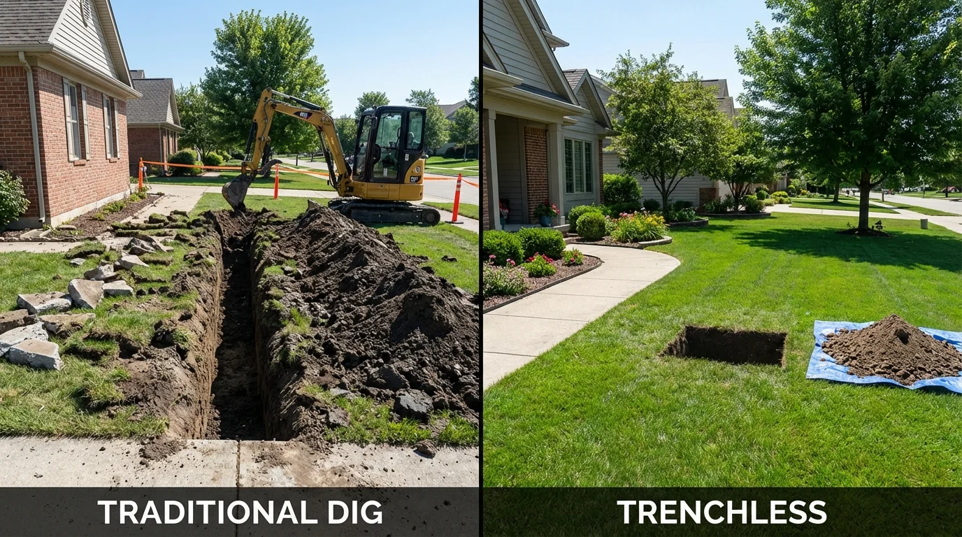 Trenchless sewer repair with minimal yard damage versus traditional excavation in Armada, MI